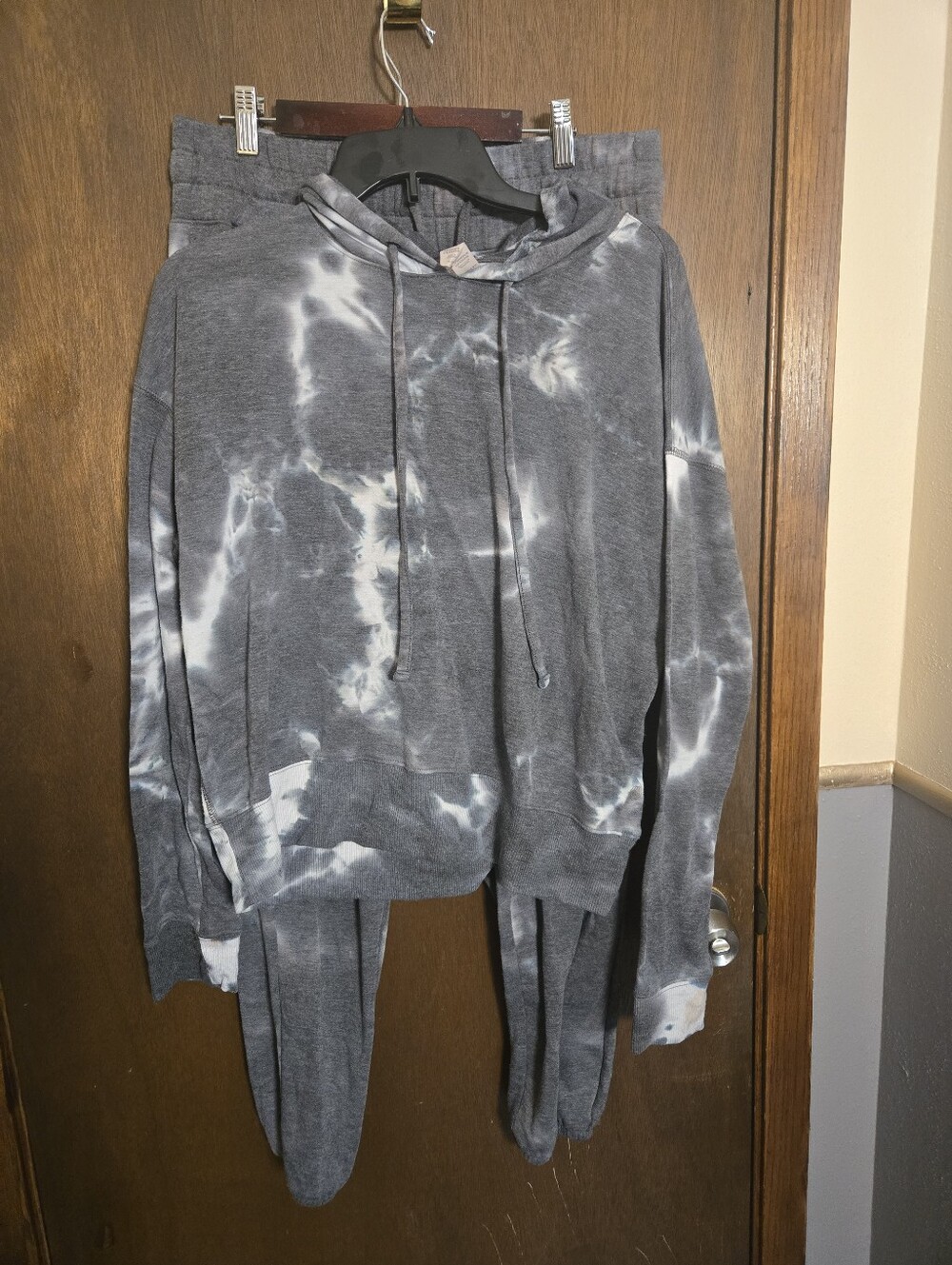 Tie-Dye Gray Womens Lounge Jogger Set - Hoodie & Sweatpants XL